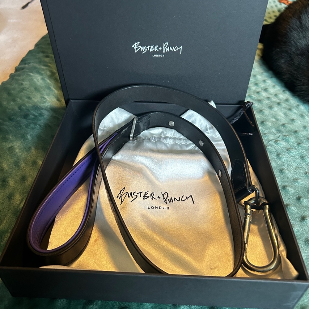 Leather Dog Leash in Black and Purple
